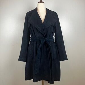 Neiman Marcus Women's Navy Blue Leather Suede Trench Coat